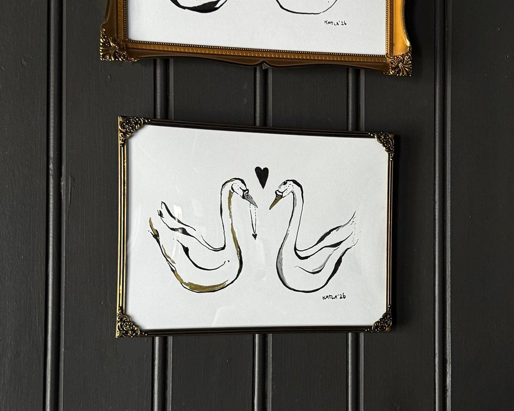 Swans in love - Original ink painting