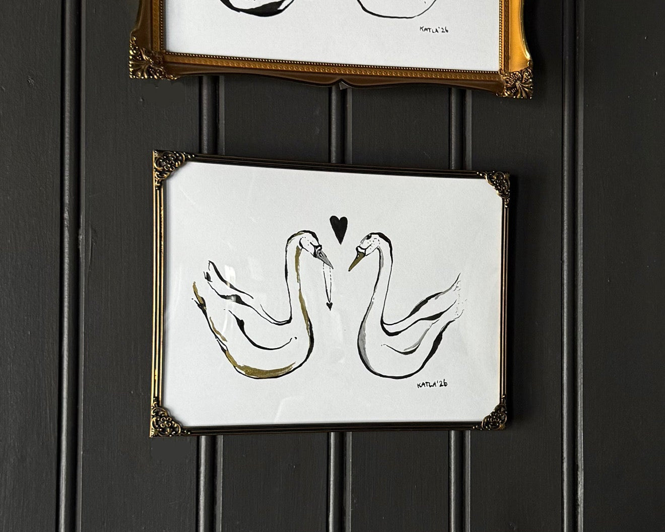 Swans in love - Original ink painting
