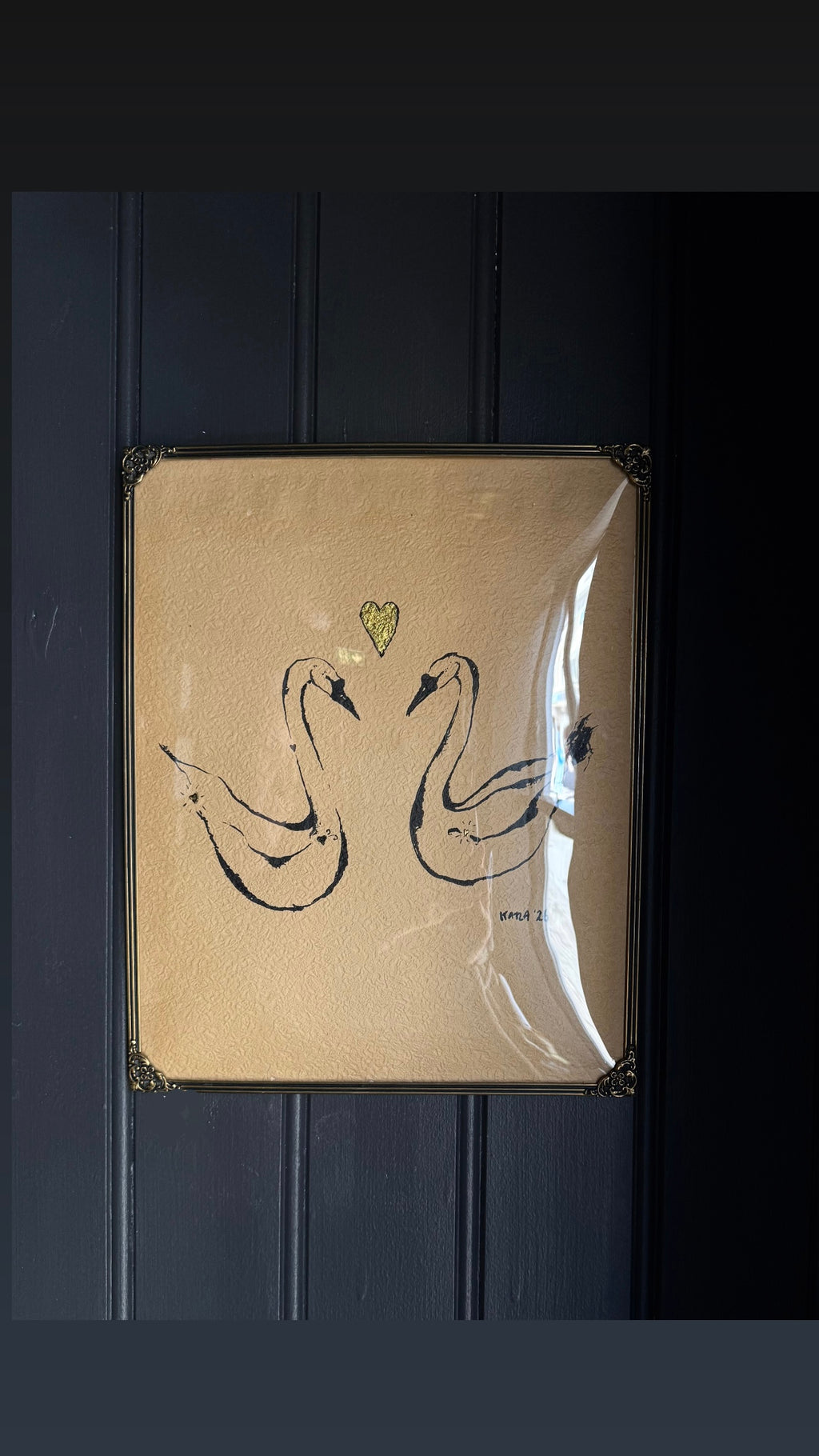 Swans in love - Original ink painting