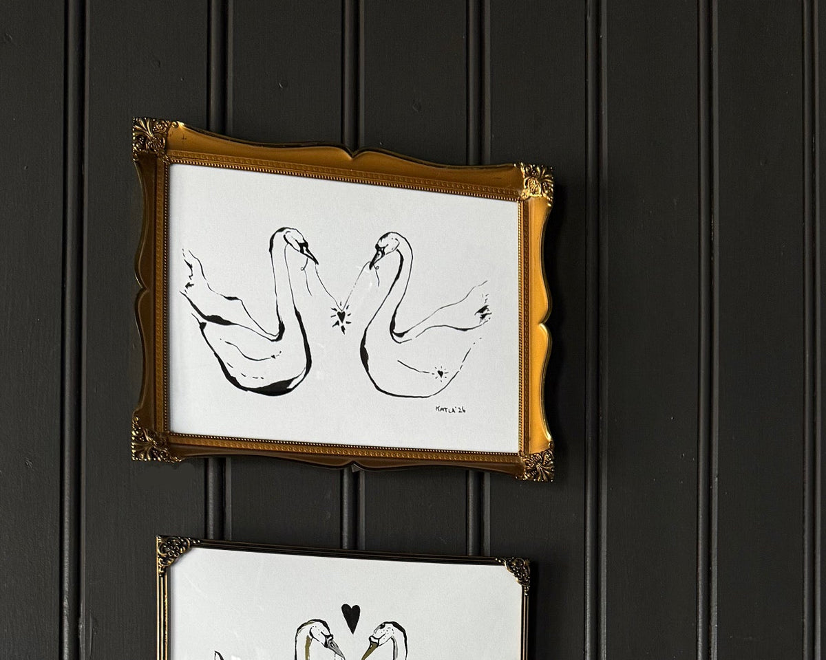 Swans in Love - Original ink painting