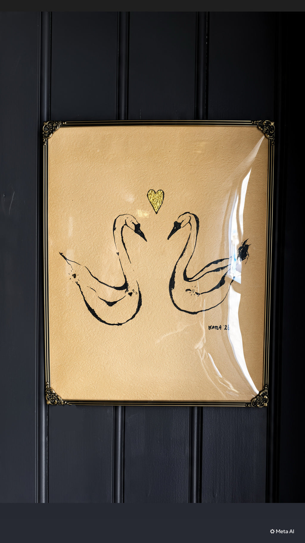 Swans in love - Original ink painting