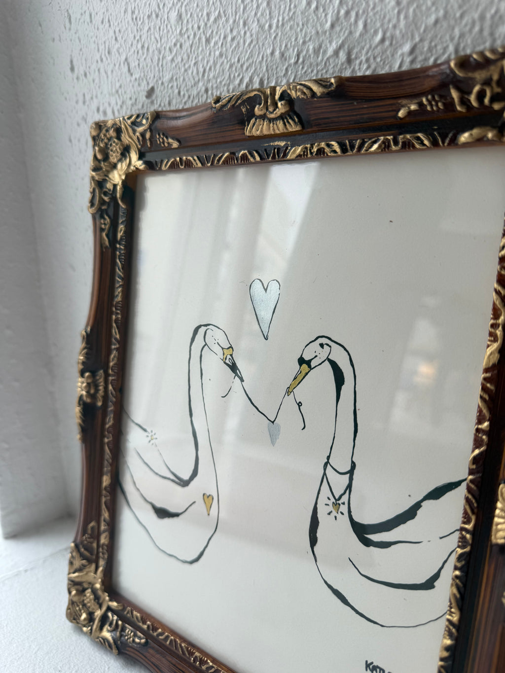 Swans in love - Original ink painting