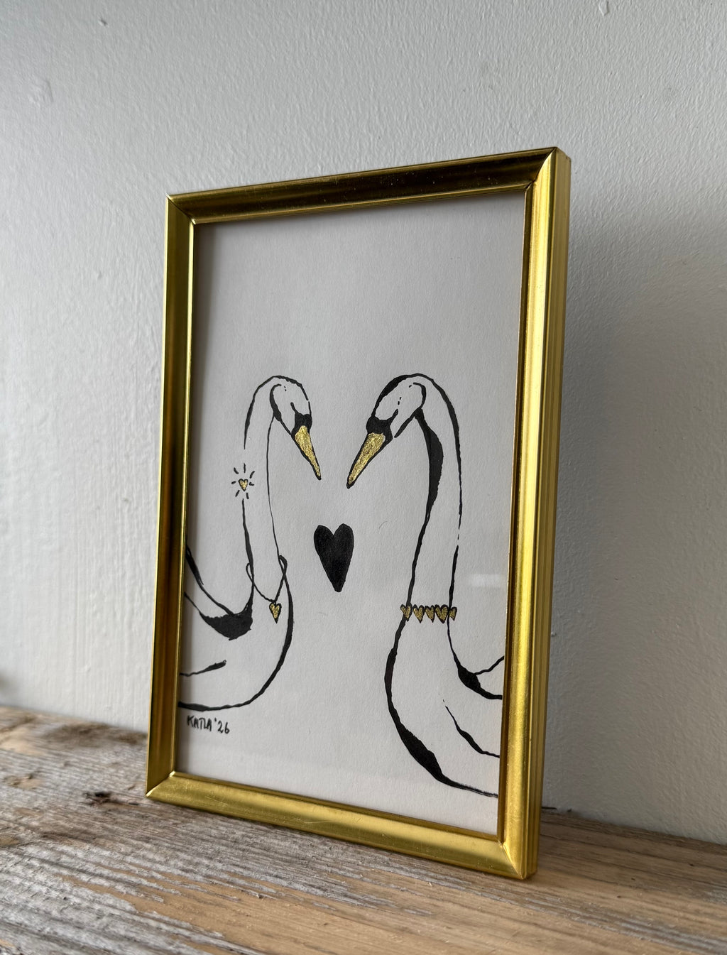 Swans in love - Original ink painting